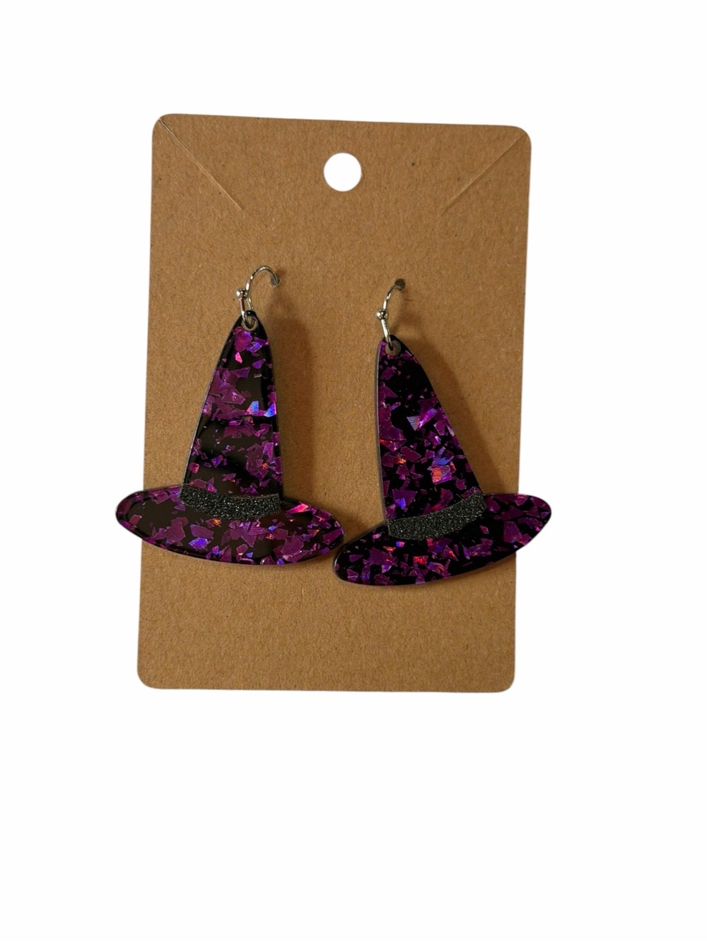 Purple Glitter Witch Hat Dangle Earrings - Women Accessories
